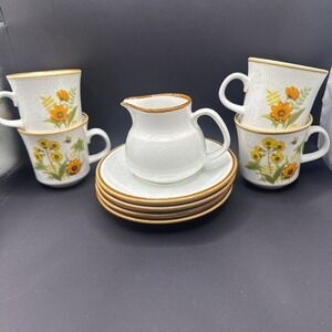 Vtg Mikasa Fresh From The Garden  Tea Cup Saucers & Creamer Set Of 4 Japan 70's